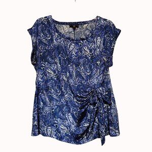 Dana Buchman Womens Blue Paisley Print Top W/ Side Tie Detail 1X